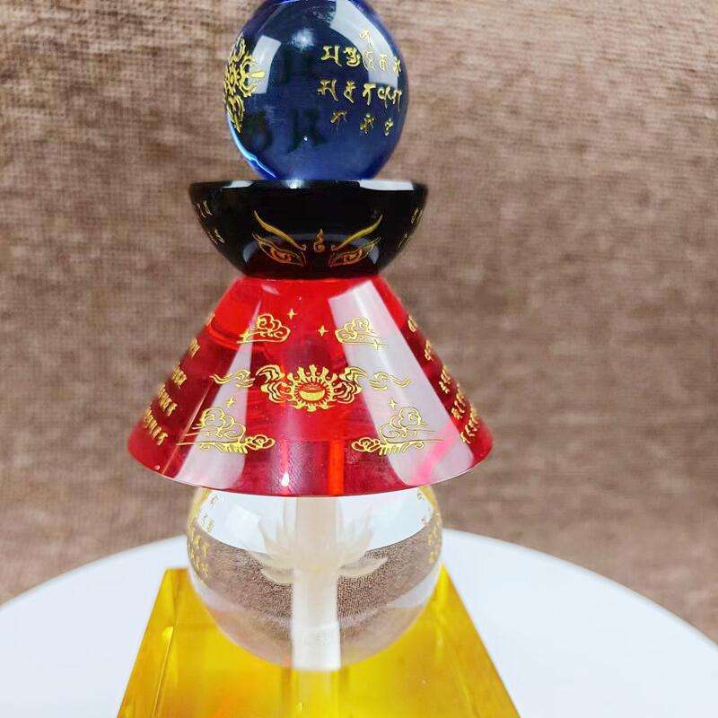 厂家直销藏传法器结缘新款舍利塔摆件水晶五彩供养塔五轮塔水晶塔