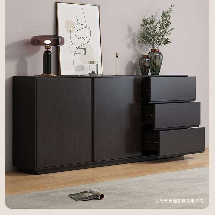 极简餐边柜现代简约实木酒柜靠墙茶水柜黑色储物柜客户卧室收纳柜