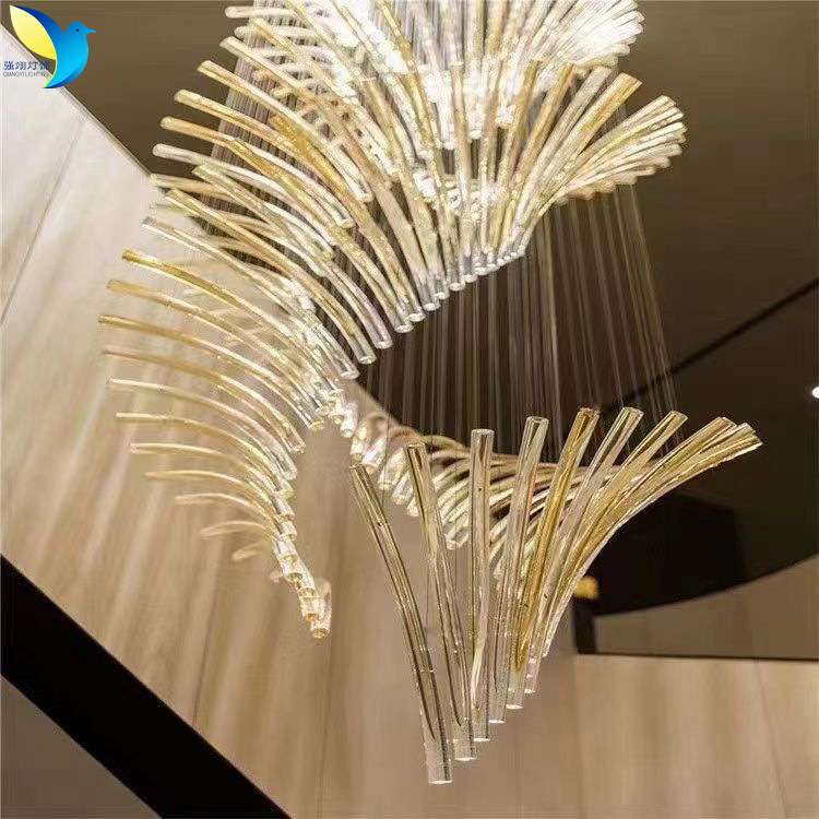 大型S型玻璃楼梯吊灯售楼部沙盘水晶棒酒店大堂展厅客厅