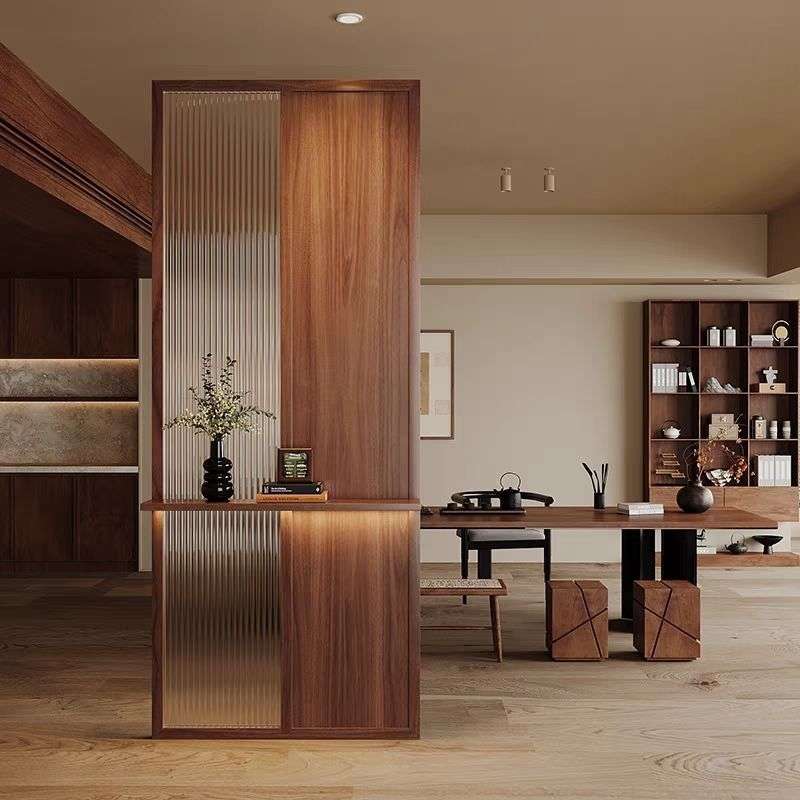 新中式实木浴室办公室玻璃隔断客厅玄关入户门屏风隔断客厅遮挡