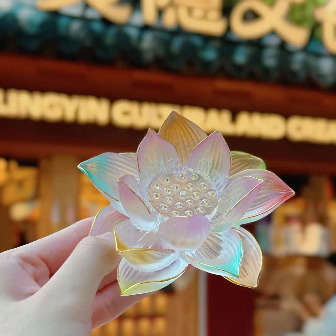 东魅好运七色莲花古法琉璃七彩渐变桌面摆件线香插茶室摆件饰品