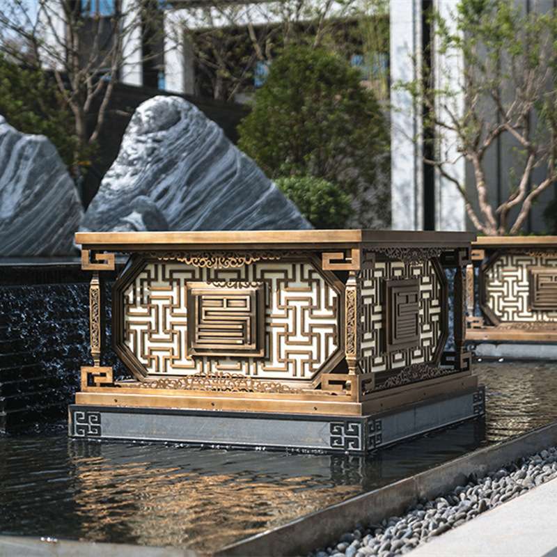 宫灯大型不锈钢电镀景观灯泰禾售楼处云石柱头灯户外景观灯具