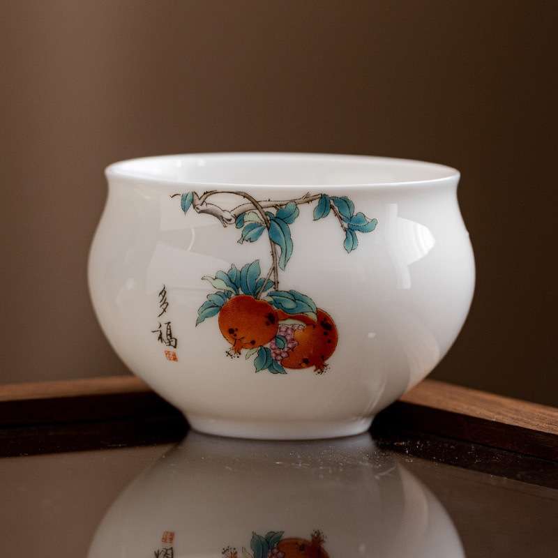 厂家硕果累累水缸主人杯单杯喝茶陶瓷品茗杯羊脂玉茶具功夫小茶杯