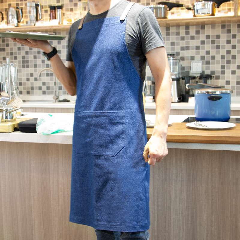 现代简约纯棉牛仔围裙背带防污家用厨房工作服餐厅全棉围腰无袖