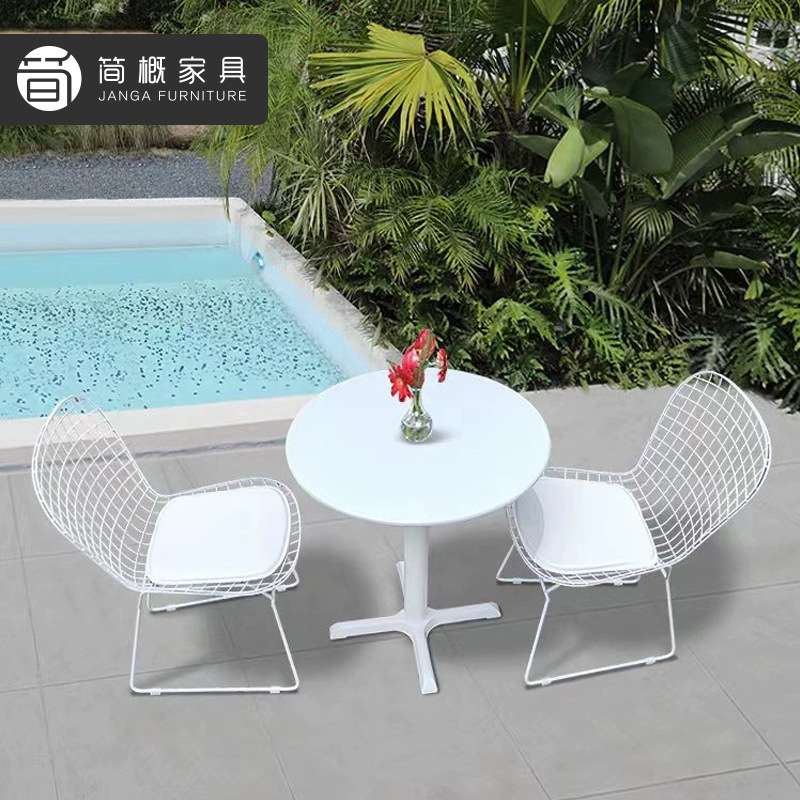 休闲别墅花园椅露台花园金属家具咖啡厅三件套桌椅防水防晒茶桌椅