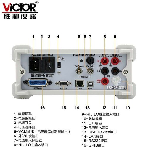 胜利万用表高精度数显表VC816台式数字万用表高精度六位半
