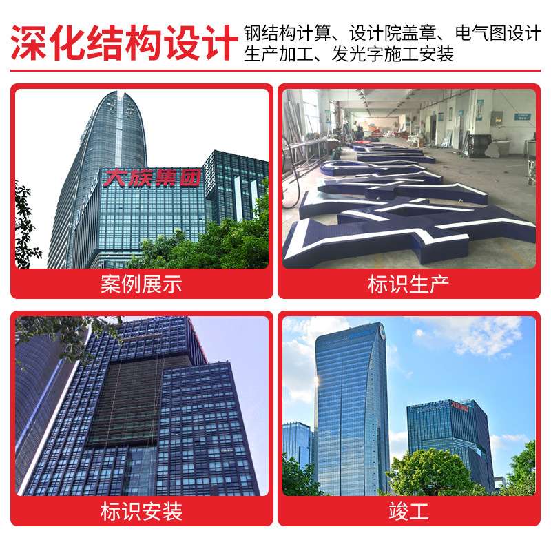 高空发光字楼顶铝板冲孔字写字楼广告字总部大楼玻璃幕墙广告牌