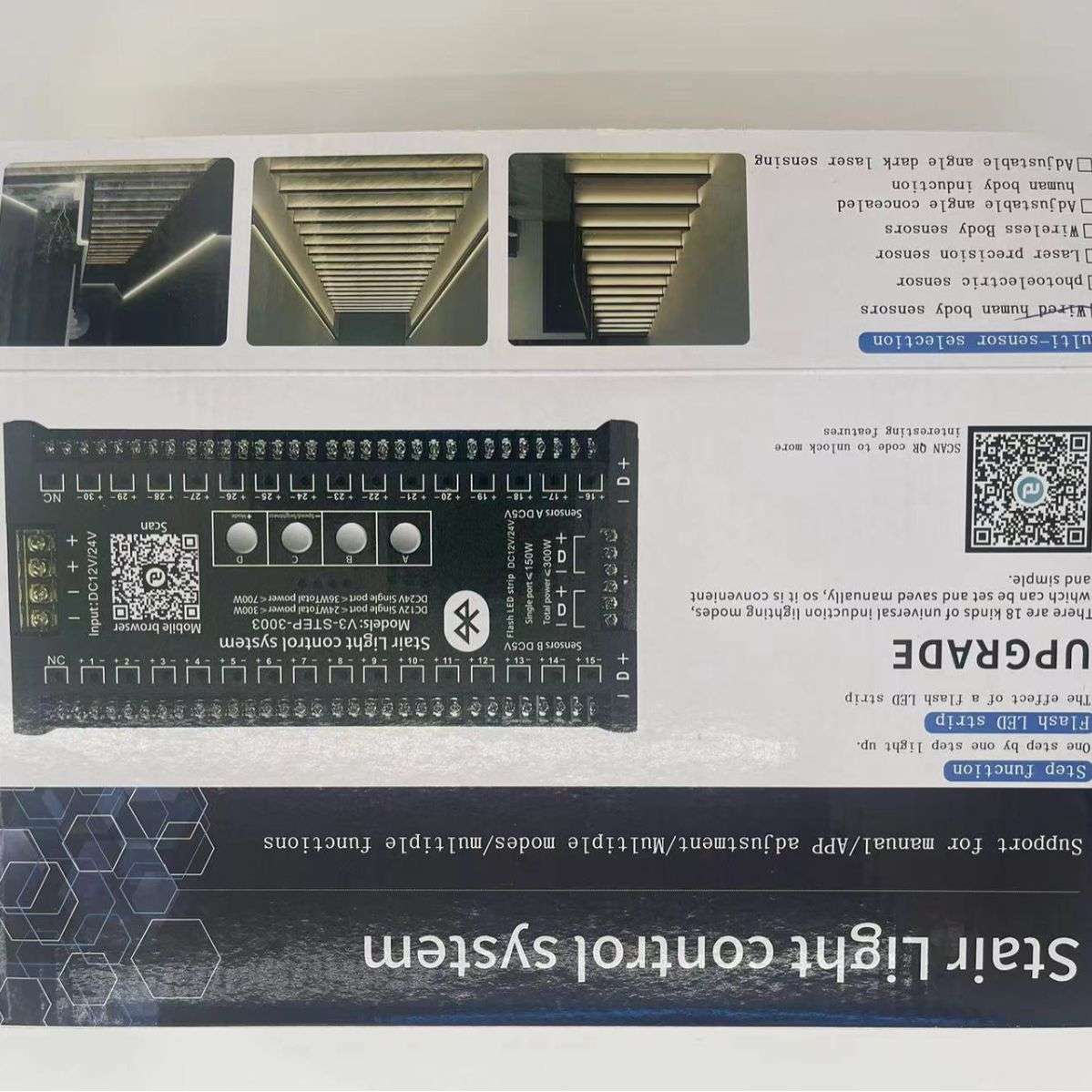 英文版3003网红楼梯踏步灯智能感应控制器APP声控追光跑马二合一