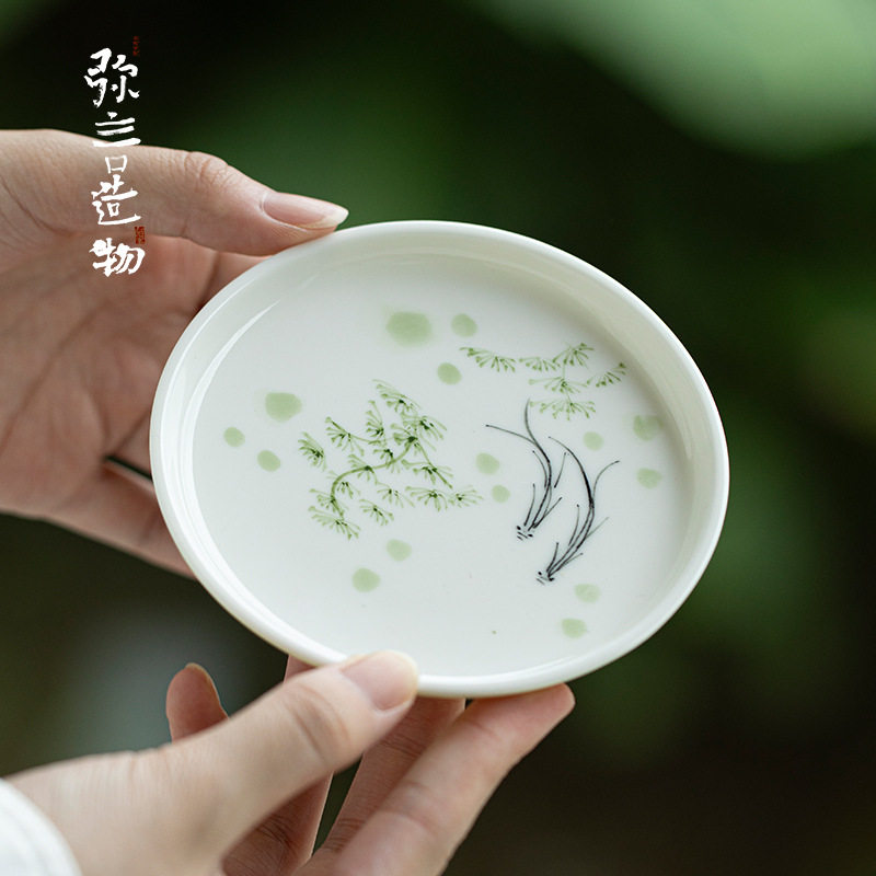 弥言纯手绘水草鱼壶承陶瓷圆形干泡盘家用茶点盘日式茶台盖碗托盘