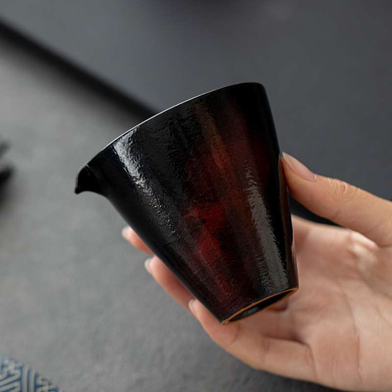弥言日式诧寂风公道杯手工粗陶家用分茶器一抹红均杯匀杯茶道配件