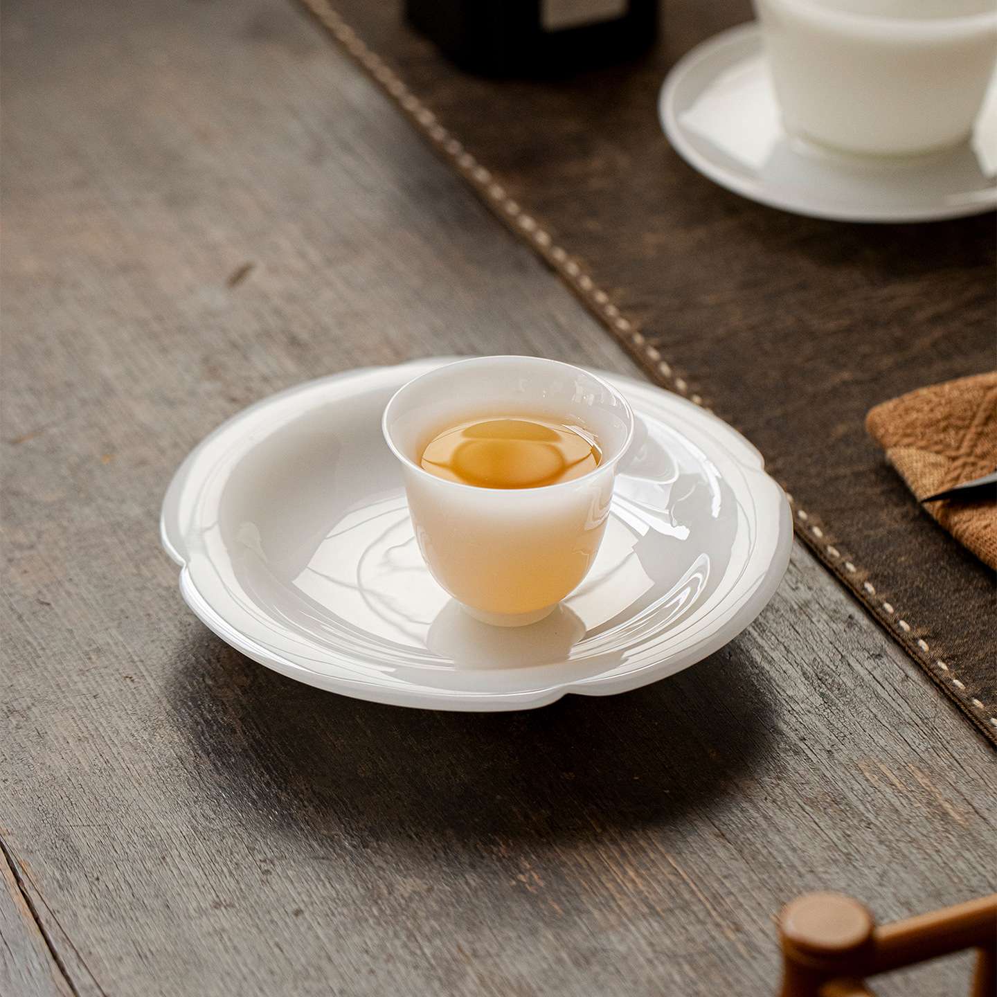 墨己璞玉茶具冰种羊脂玉瓷陶瓷花口壶承茶道配件干泡盘茶点盘底托