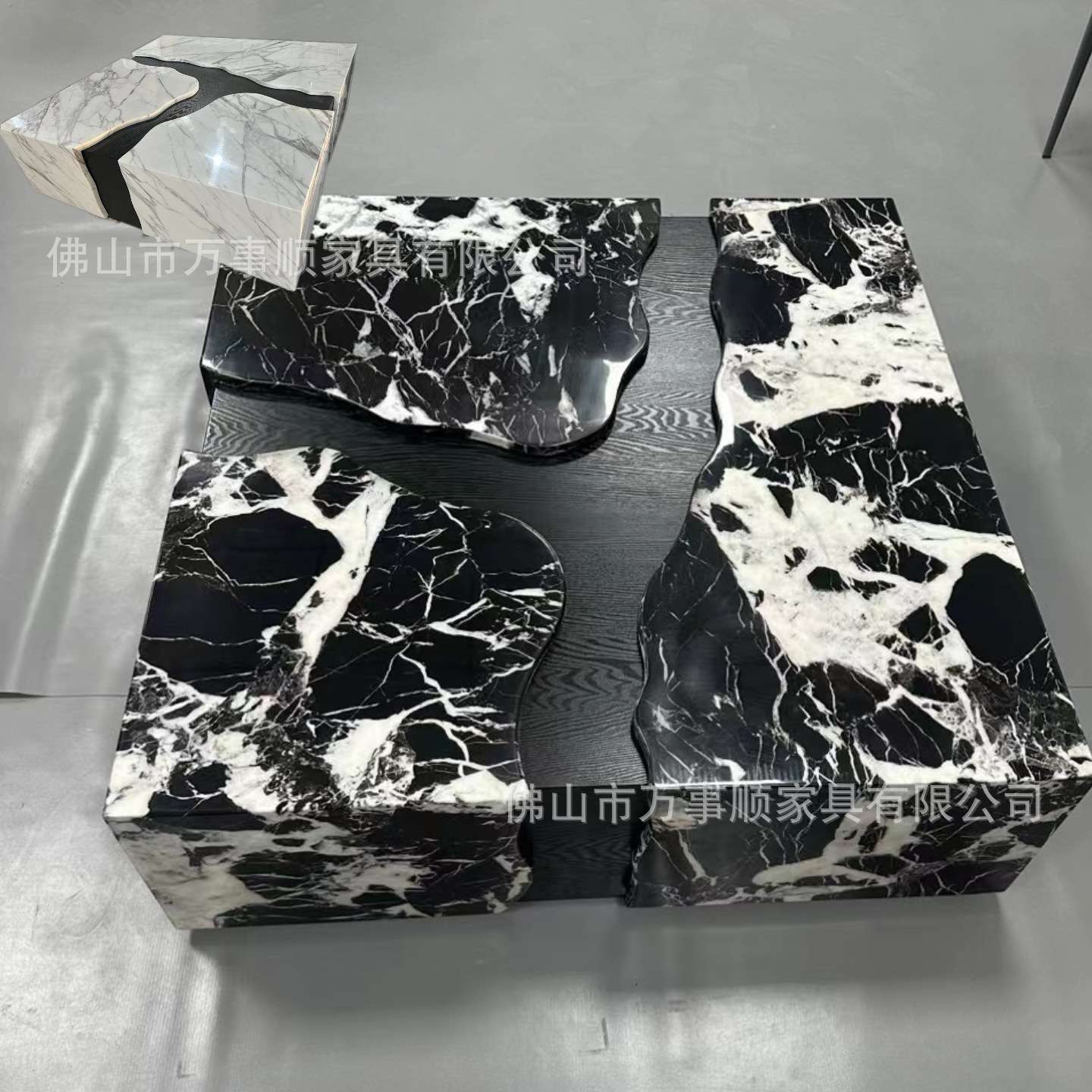 简约实木茶几异形储物茶桌岩板制品组合椭圆形不锈钢意式极简风