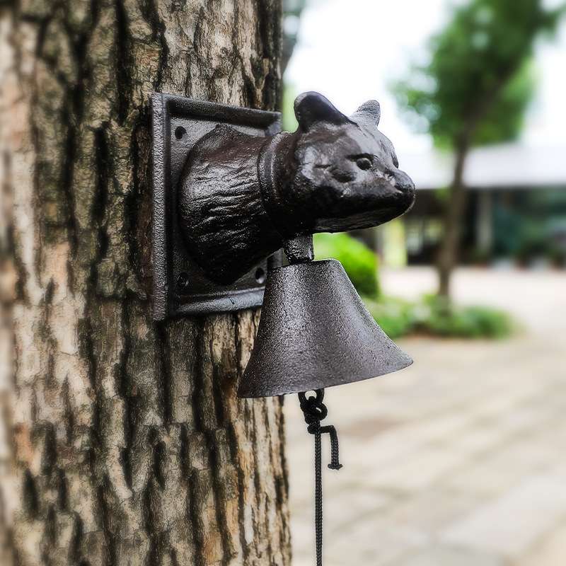 欧式工业风铸铁猫头吊钟挂件门铃仿古铁艺壁饰咖啡馆装饰花园挂件