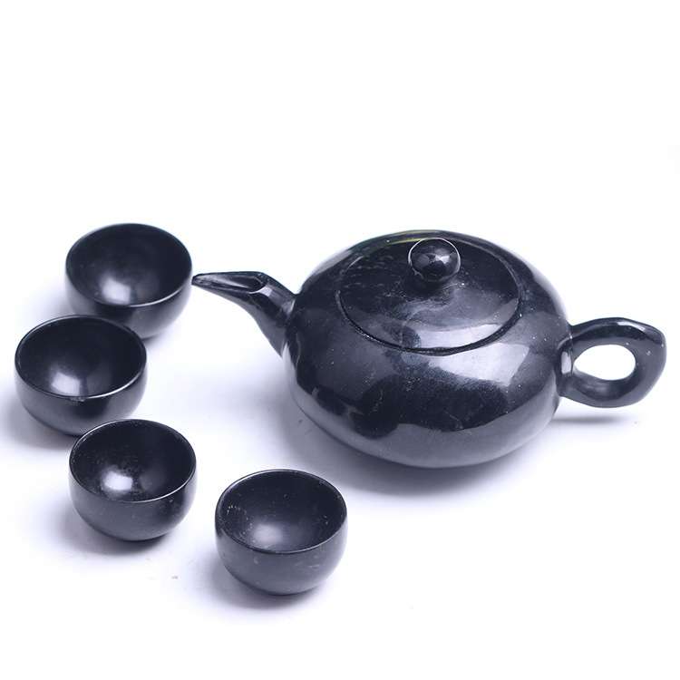 蓝田墨玉黑绿玉喜上眉梢茶壶 橄榄石祁连玉墨玉茶具