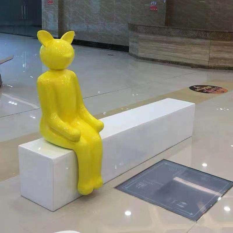 玻璃钢猫女造型动物坐凳购物中心商场走廊休闲长条凳户外休息座椅
