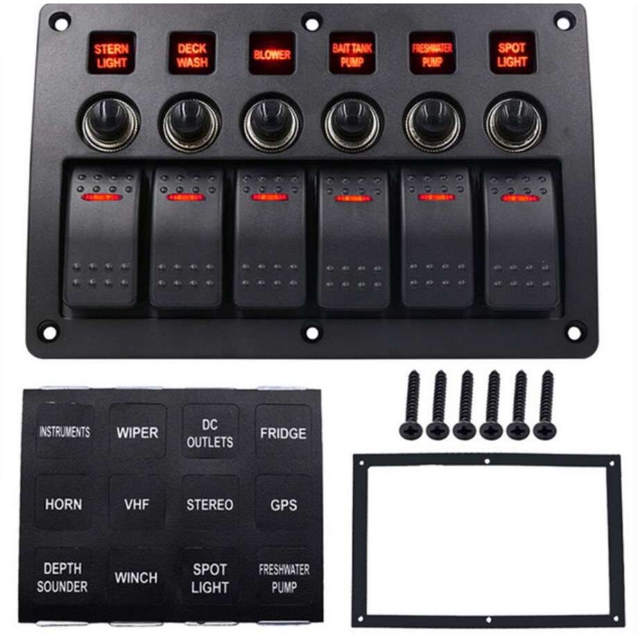 现货新款房车船舶控制开关面板12/24V 带过载保护一件代发