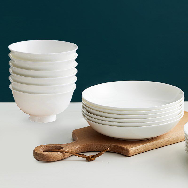 骨瓷碗盘套装家用碗碟组合饭碗6只菜盘子6只陶瓷餐具饭碗
