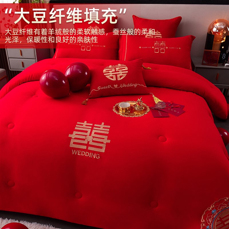 红色结婚被子喜被陪嫁双人春秋被加厚冬被送礼四季通用新婚庆被芯