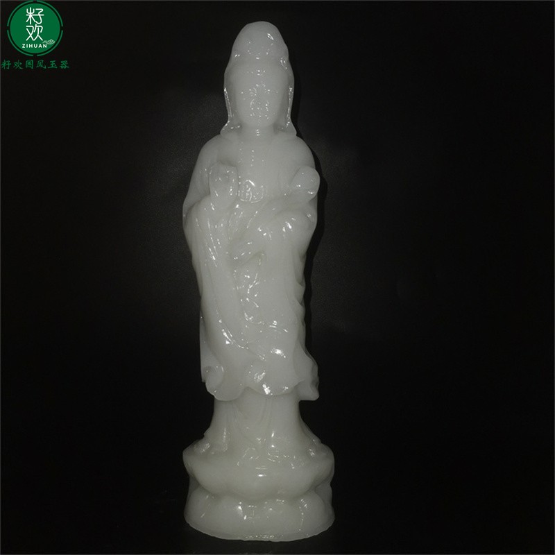 家用供奉汉白玉石南海观音坐莲佛像普贤菩萨站立饰品摆件客厅桌面