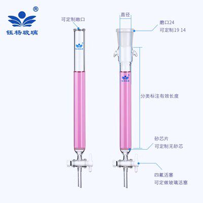 玻璃具四氟砂板层析柱30*300毫米,24#标口及砂芯四氟活塞可定制