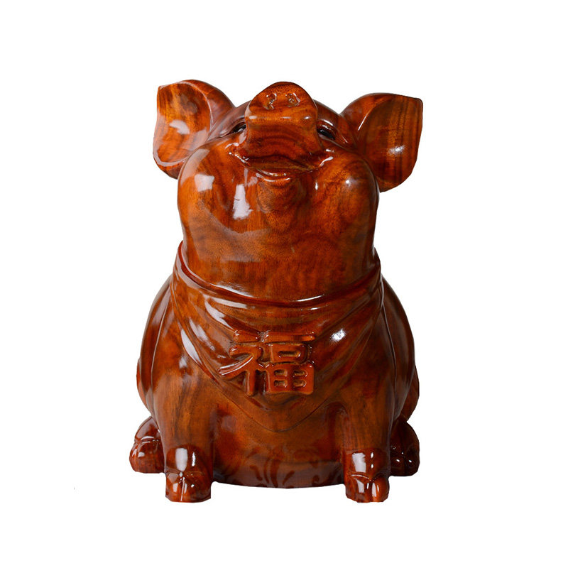 辈辈有福木质福猪储蓄罐儿童只进不出存钱罐客厅储钱罐实木雕摆件