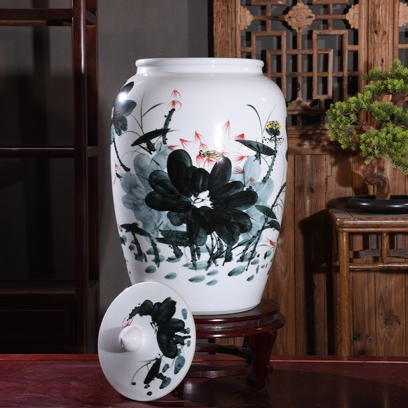 景德镇陶瓷米桶米缸家用带盖50斤100斤装防潮防虫米箱茶叶饼面缸
