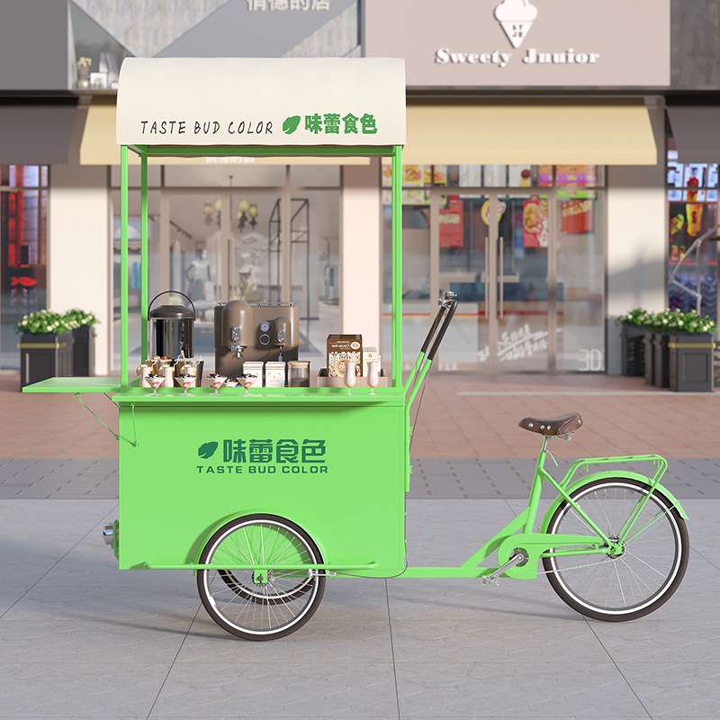 三轮自行车摆摊餐车 北欧风可移动小吃地摊外卖车 市集流动摆摊车