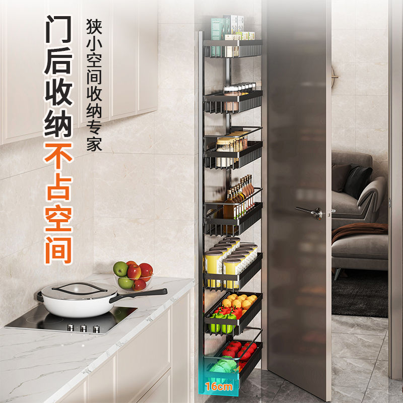 厨房置物架壁挂式免打孔门后墙上放东西可调节蔬果调料收纳神器图片