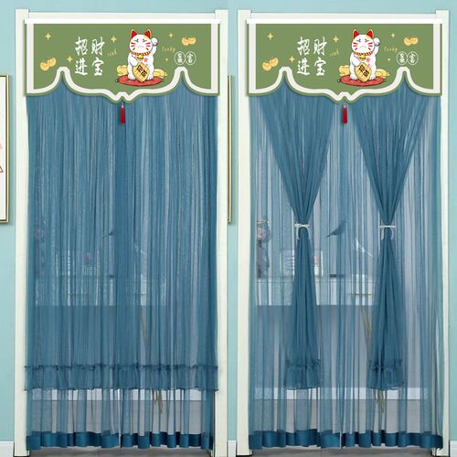 蕾丝纱帘家用双层纱门帘卧室防蚊免打孔门帘装饰隔断帘挂帘魔术贴