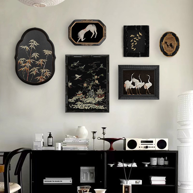 《琼楼花语》植物花卉中古风装饰画黑色挂画组合餐厅客厅墙面装饰