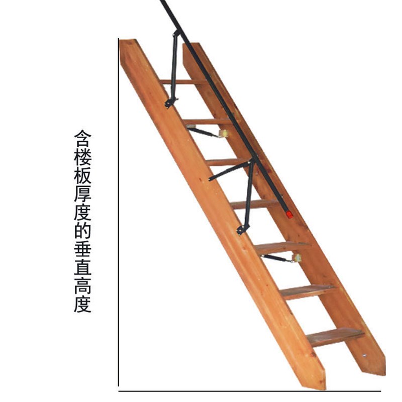 实木松木靠墙折叠梯 可高度定制的室内折叠阁楼楼梯 家用多功能隐