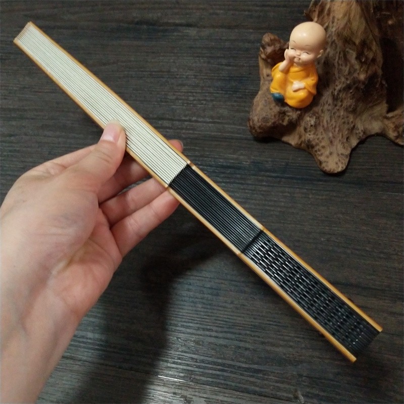 新品文玩折扇9.5寸三十年老凉床料玉竹乌木翻轮立体古琴方头扇骨