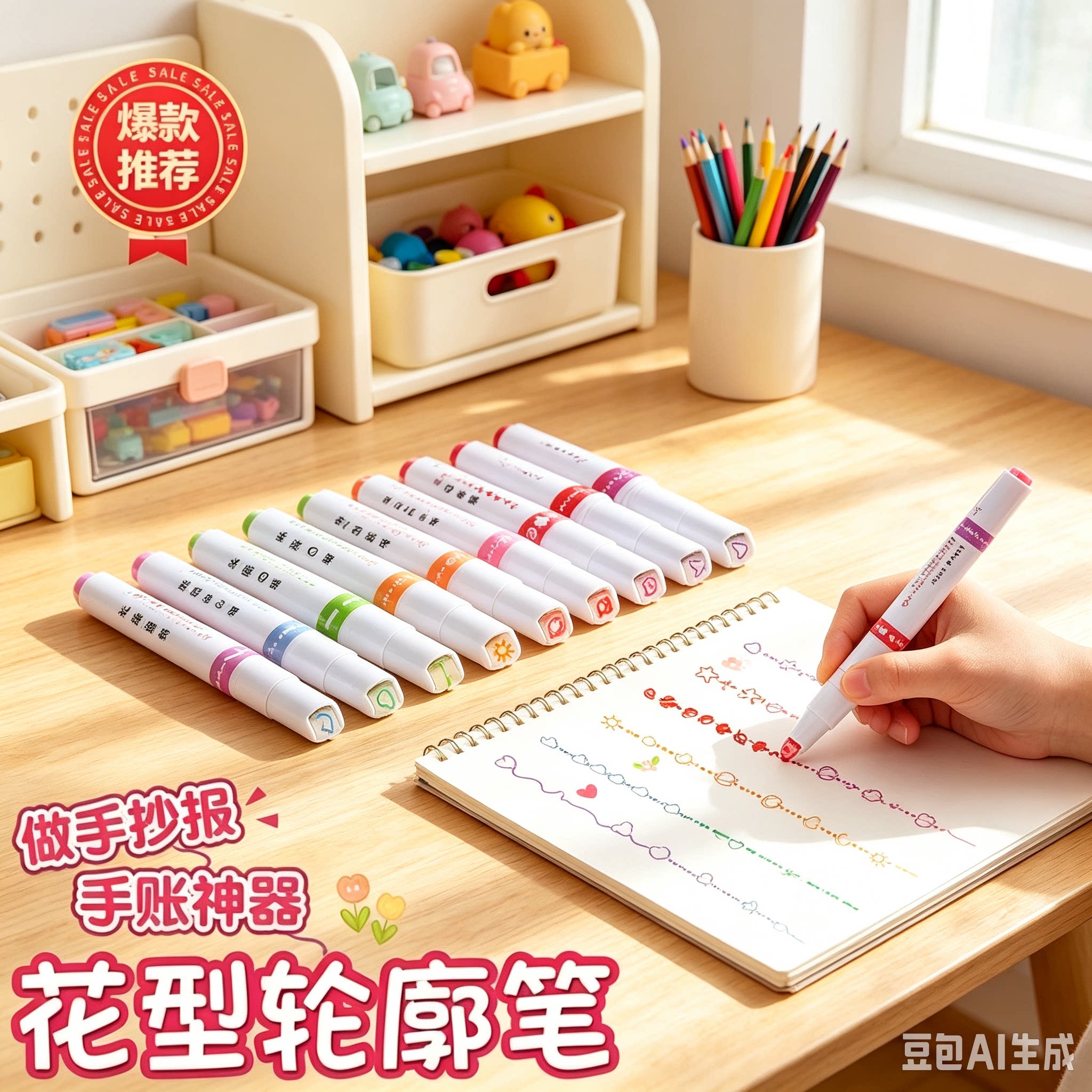 滚轮曲线手账花边笔波浪花型荧光笔diy轮廓曲线笔学生划重点YY