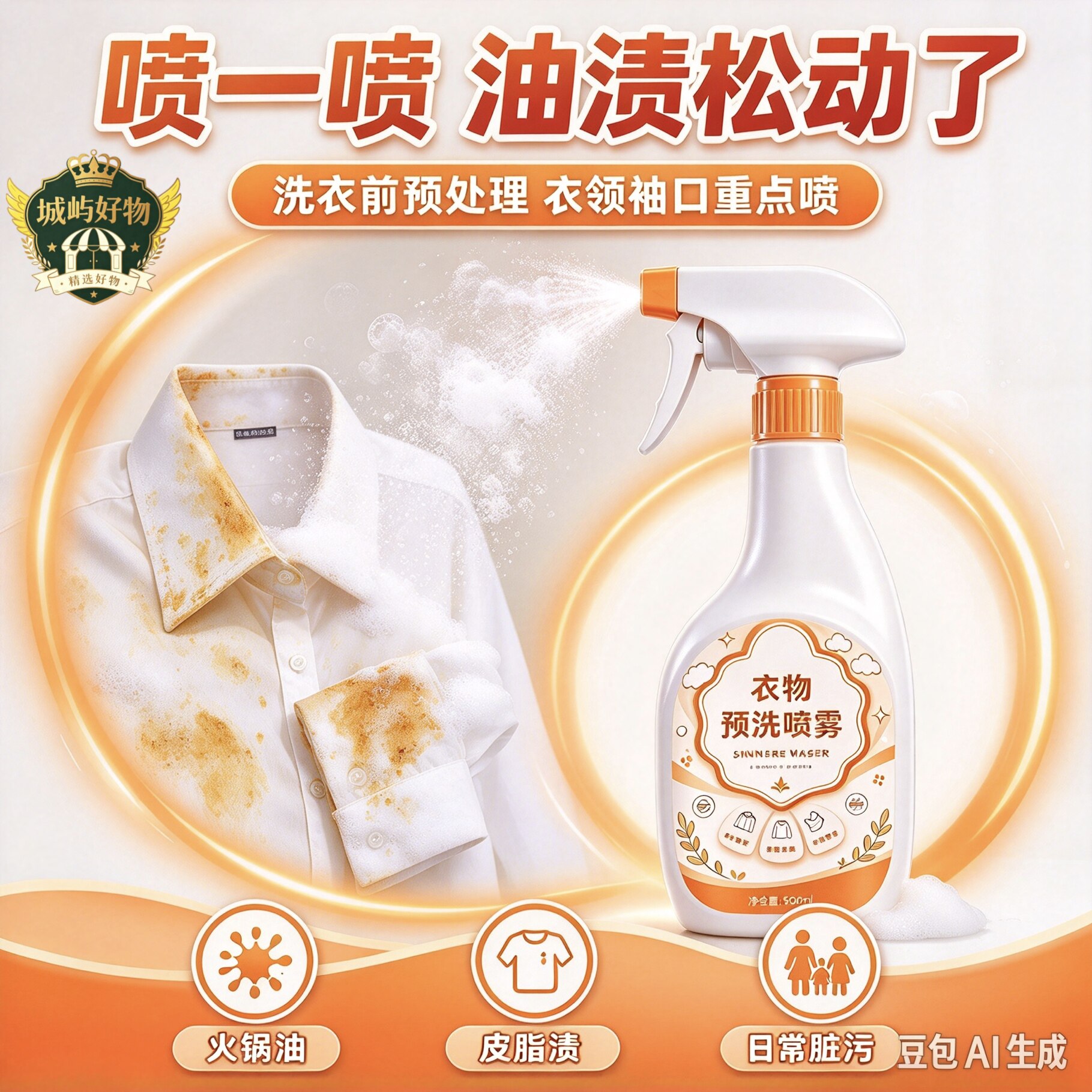 衣物预洗喷雾去油渍衣服油迹神器强力衣物渗透剂去油王衣领净ZY