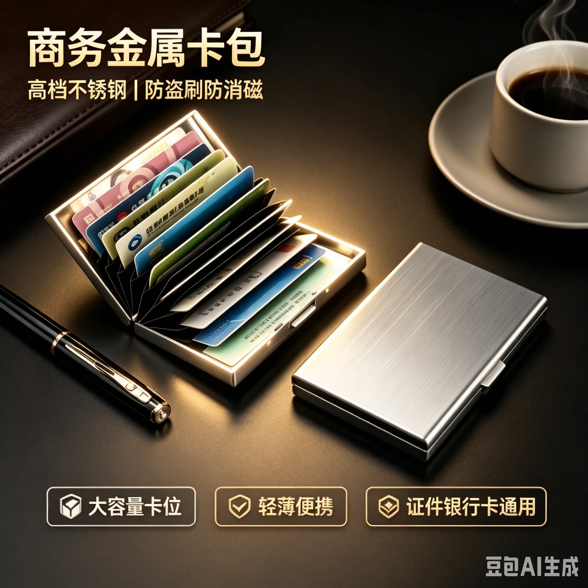 【下单立减50】防盗刷金属卡包不锈钢卡片包防消磁小巧卡盒卡套ZY