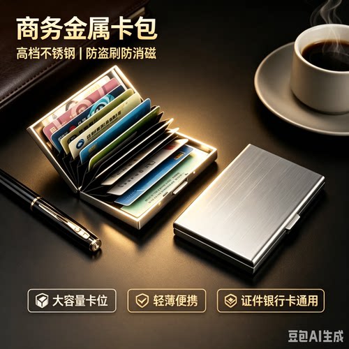 【下单立减50】防盗刷金属卡包不锈钢卡片包防消磁小巧卡盒卡套ZY