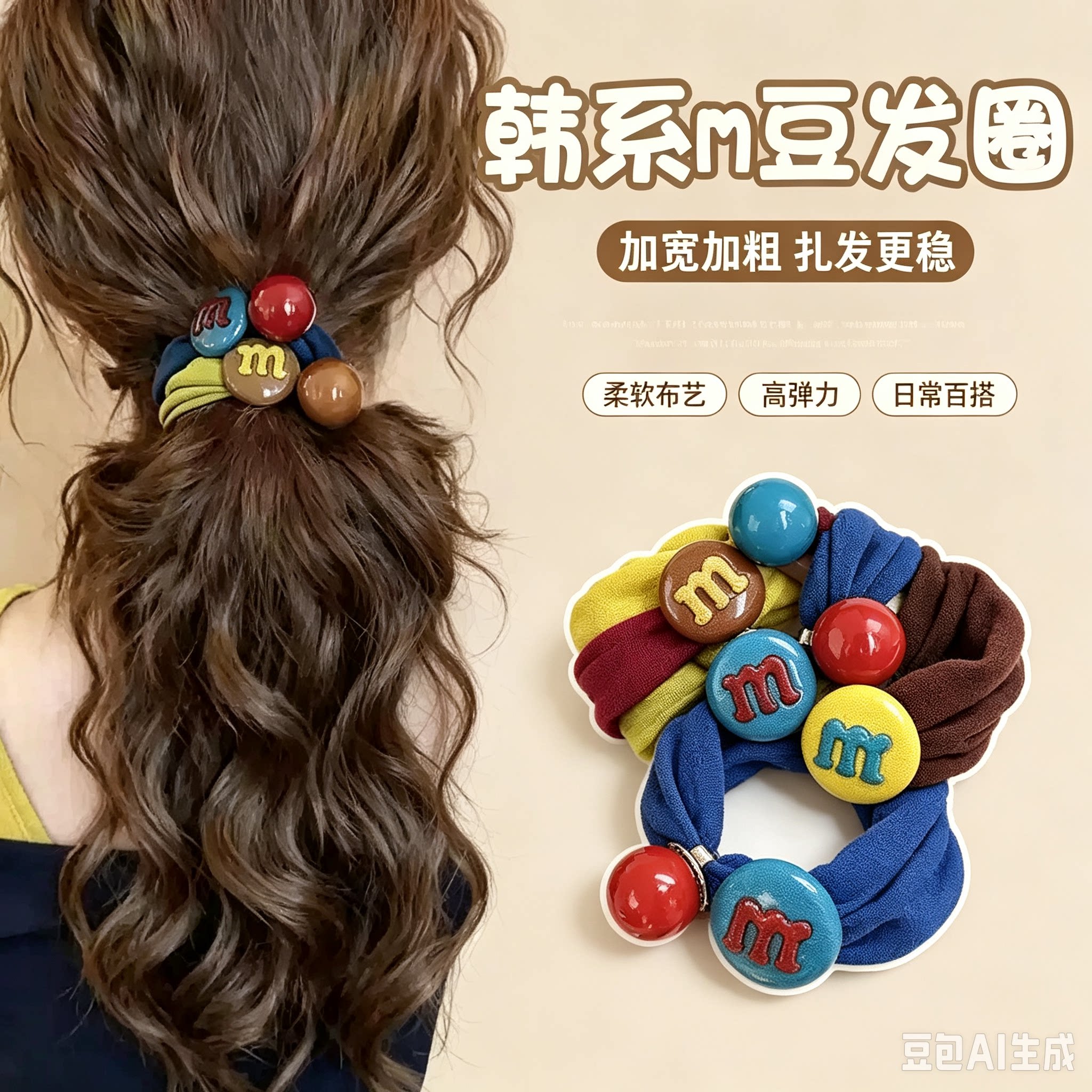 【下单立减50】韩版高弹力彩色豆豆发圈头绳少女不伤发马尾头饰ZY