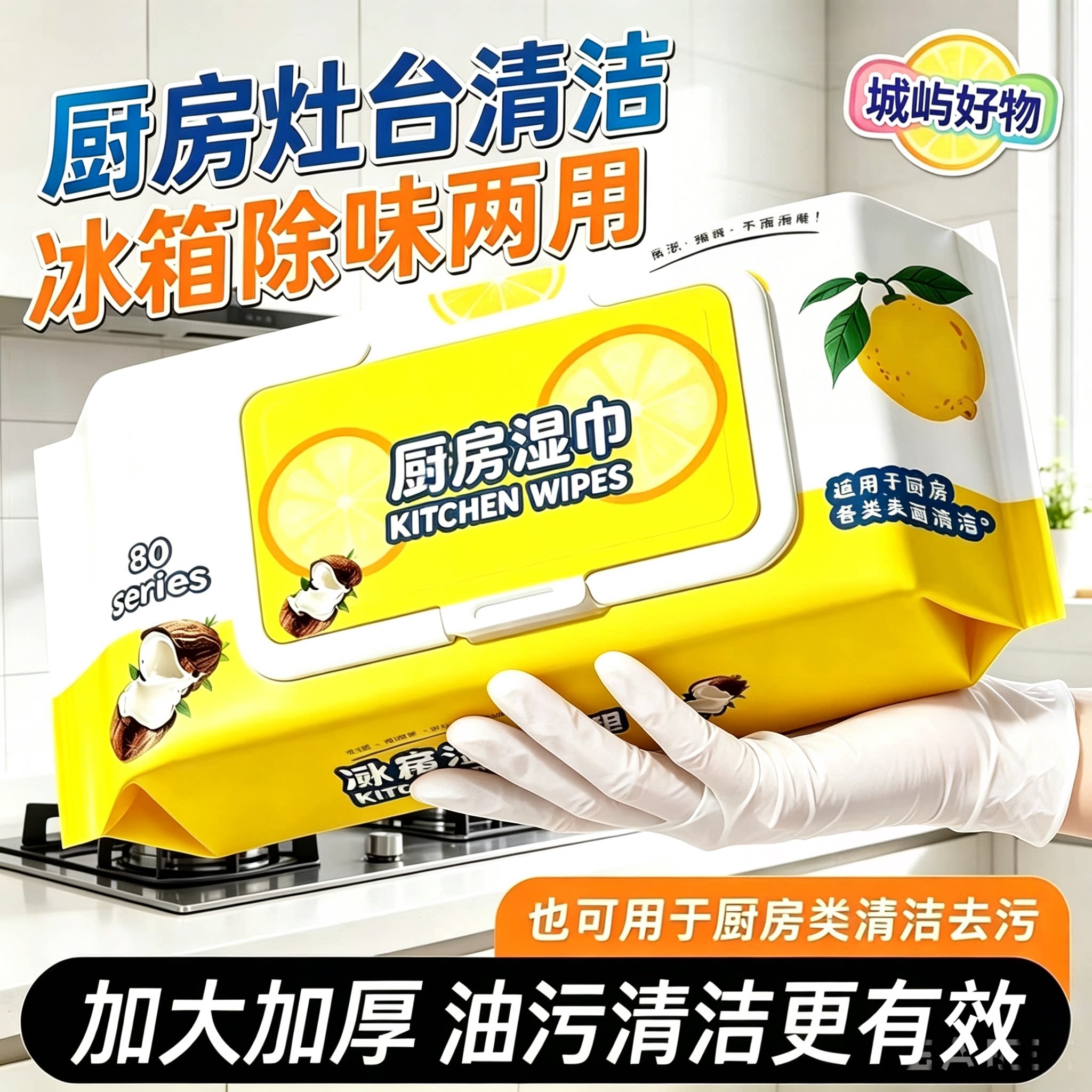 【下单立减50】强力冰箱清洁湿巾多用途清洁湿巾厨房油烟机ZY