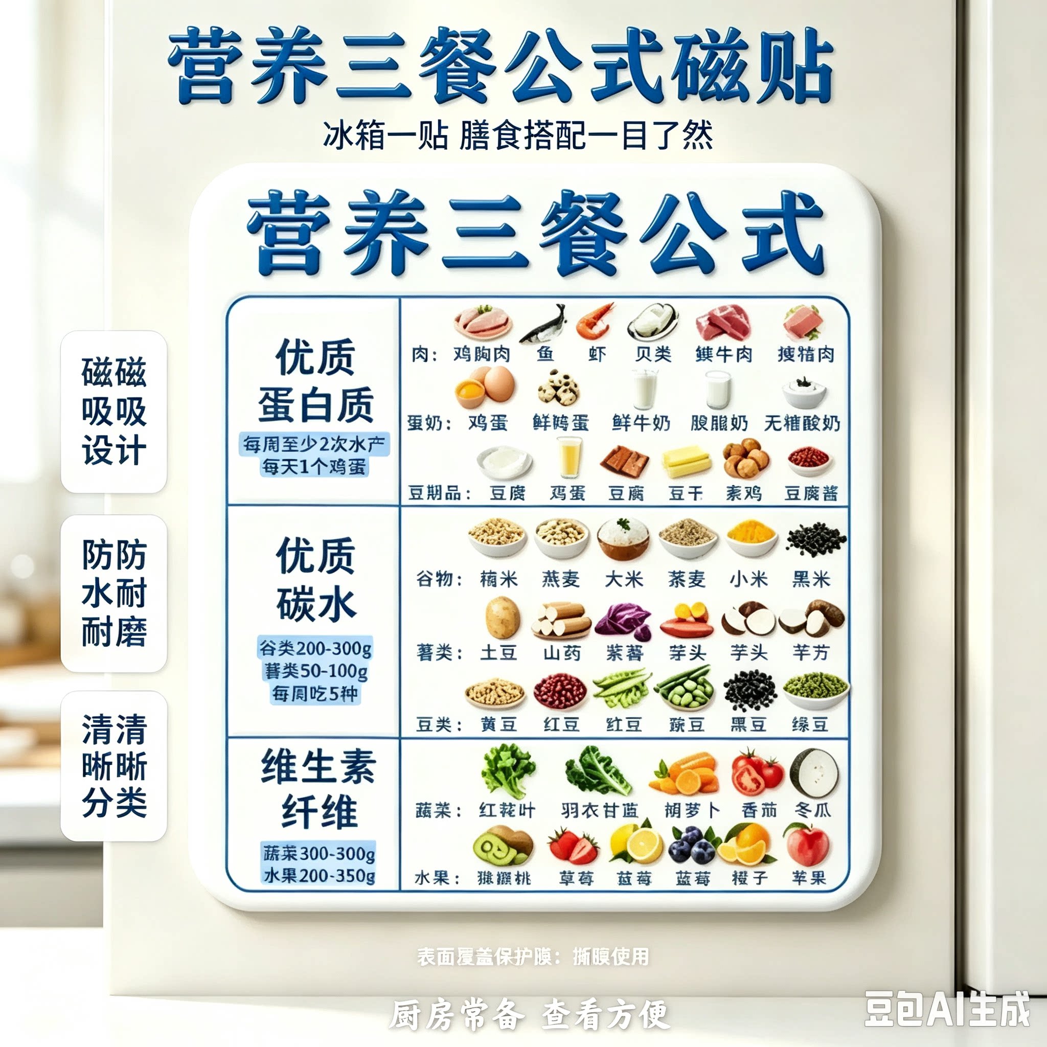亚克力磁吸冰箱贴健康营养均衡饮食创意家用厨房好物ZY