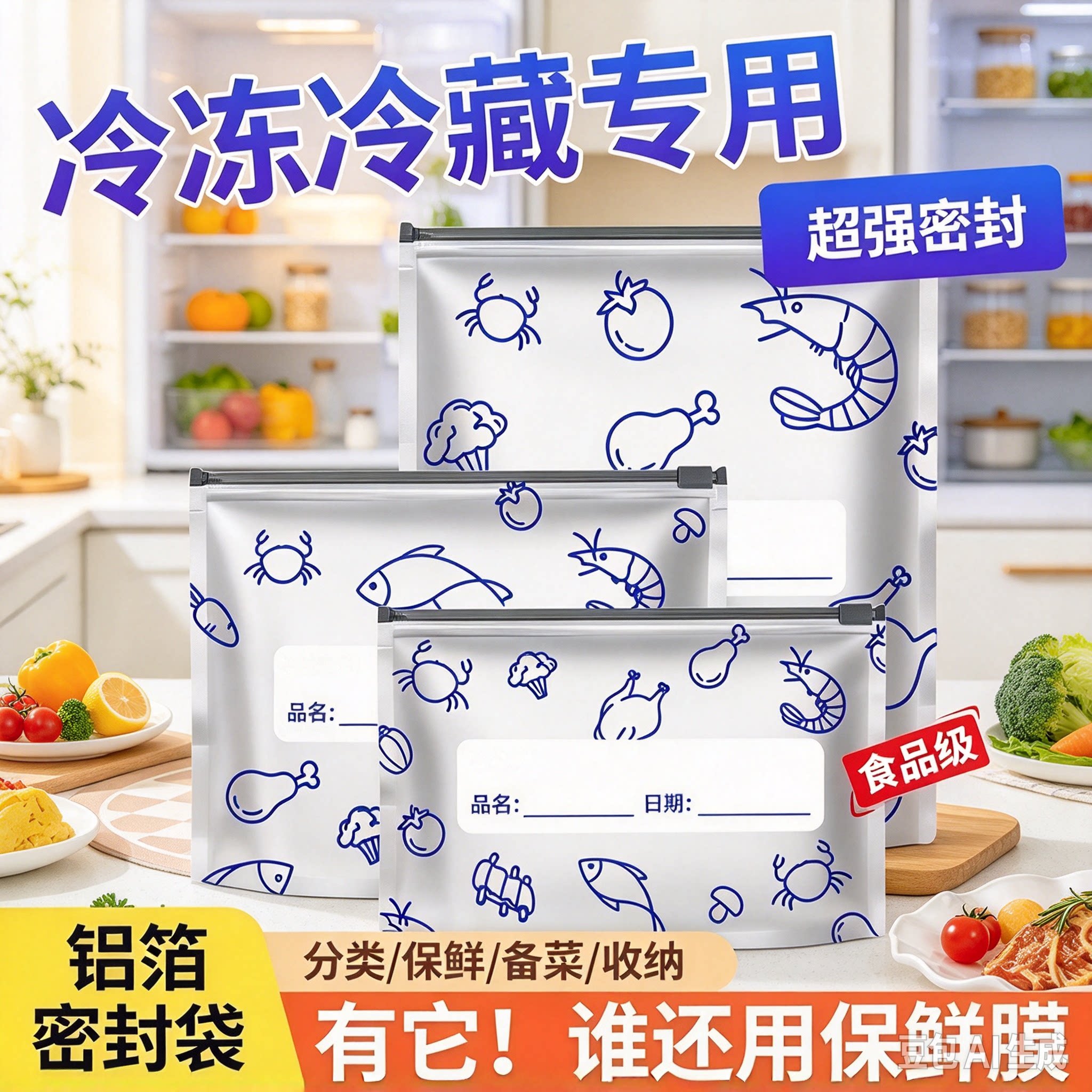 升级版铝箔保鲜封口密封保鲜袋家用冰箱食物冷冻封口保鲜袋YY