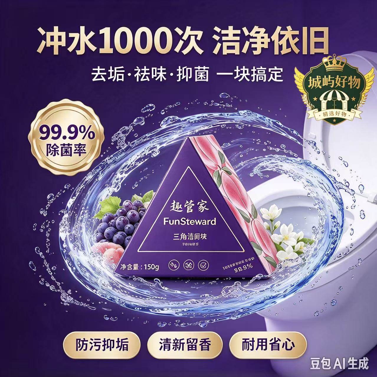 新款小星锥三角洁厕块马桶蓝泡泡除臭留香免刷99.9%抑菌洁厕宝ZY