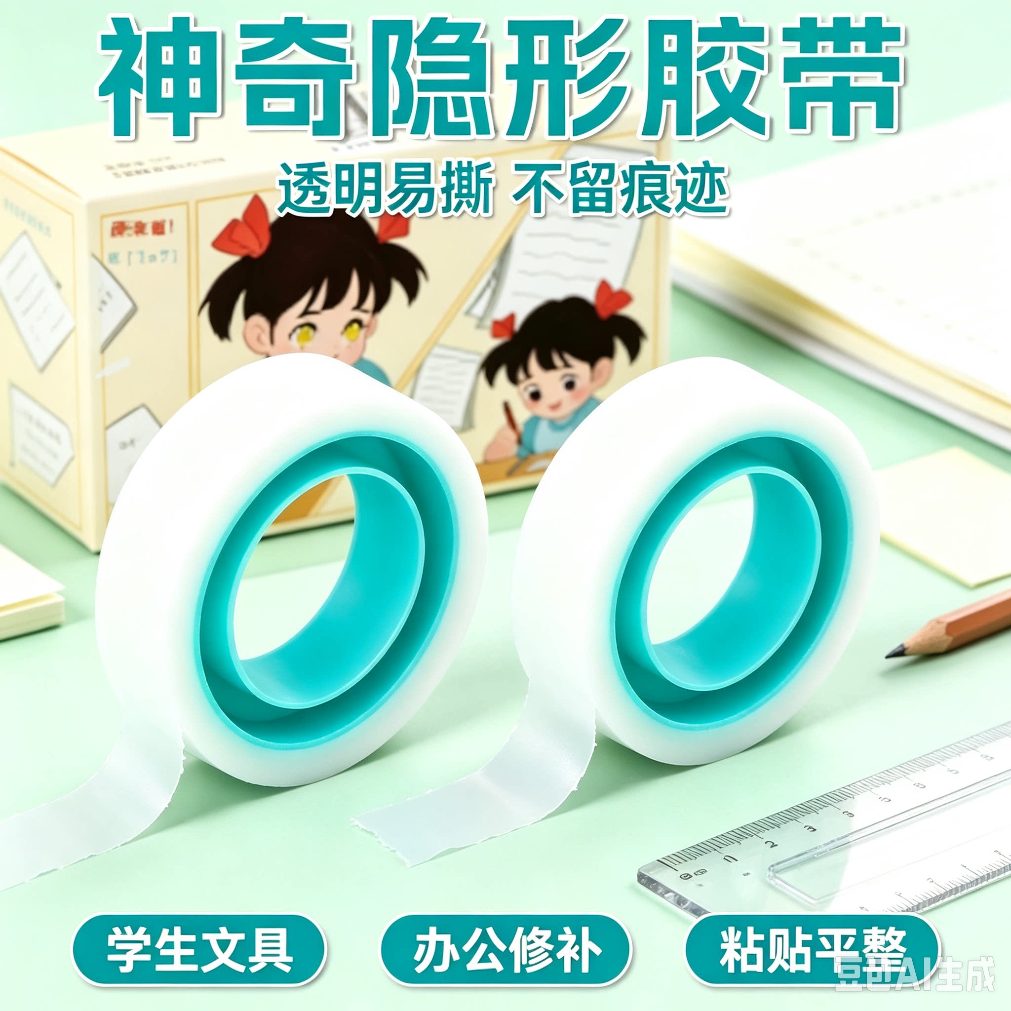 隐形胶带学生专用无痕修复书本粘贴错题转印可书写透明文具胶带ZY