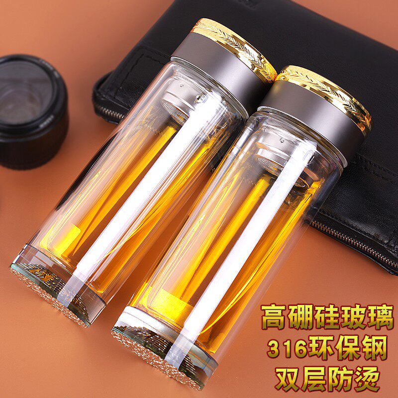水中神玻璃水杯带盖双层水晶杯透明过滤创意茶杯男女士车载直身杯