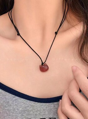 草莓晶猫咪锁骨链甜美可爱闺蜜信物水晶I不掉色黑绳项链七夕节礼