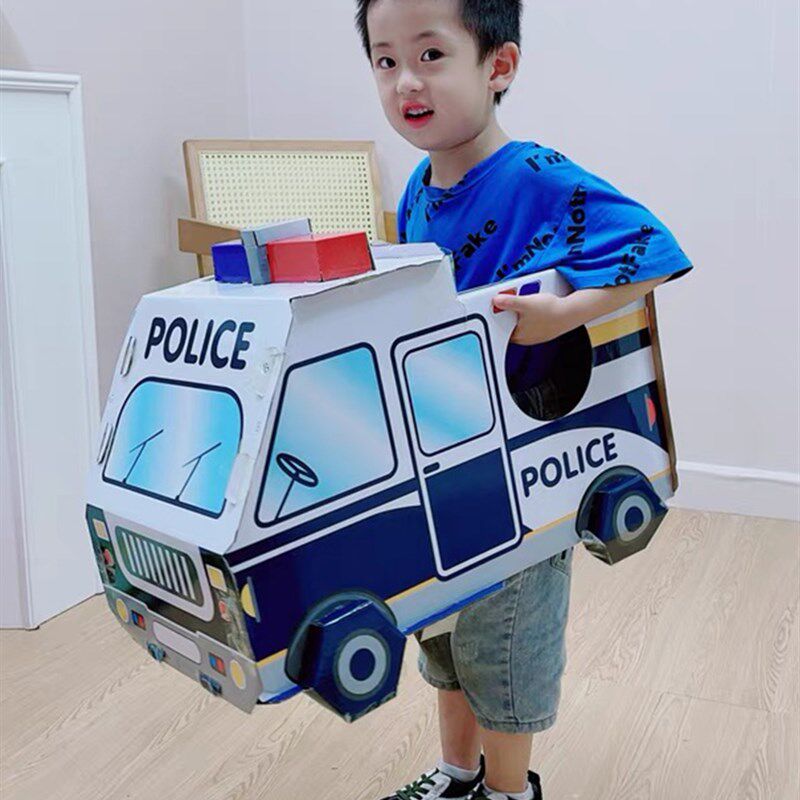 幼儿园亲子c手工纸箱消防车救护车可穿戴汽车纸皮箱男女孩DIY玩具图片