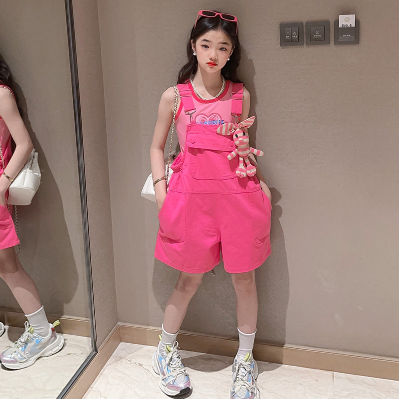 女童背带裤套装夏装2023新款洋气女大童装夏季儿童女孩多巴胺穿搭图片