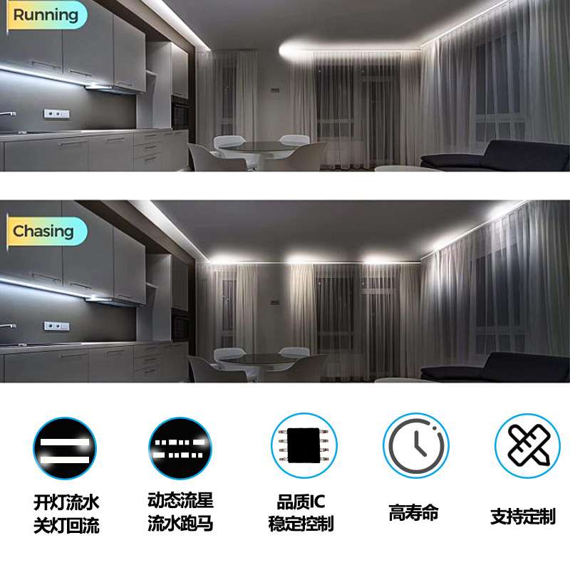 2835灯带24v126灯单色追光跑马宴会厅自粘线条灯可调光遥控调光