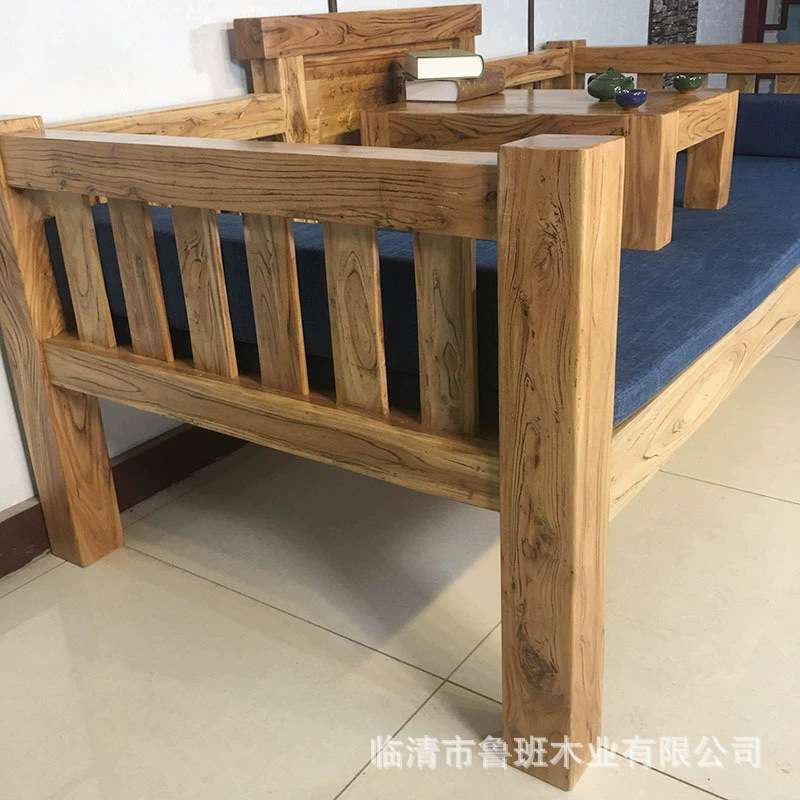 厂家直销榆木罗汉床中式原木色客厅沙发床榻大料方子榫卯结构实木