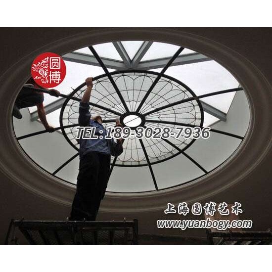 彩色彩绘玻璃穹顶佘山别墅彩绘玻璃穹顶欧式镶嵌玻璃穹顶