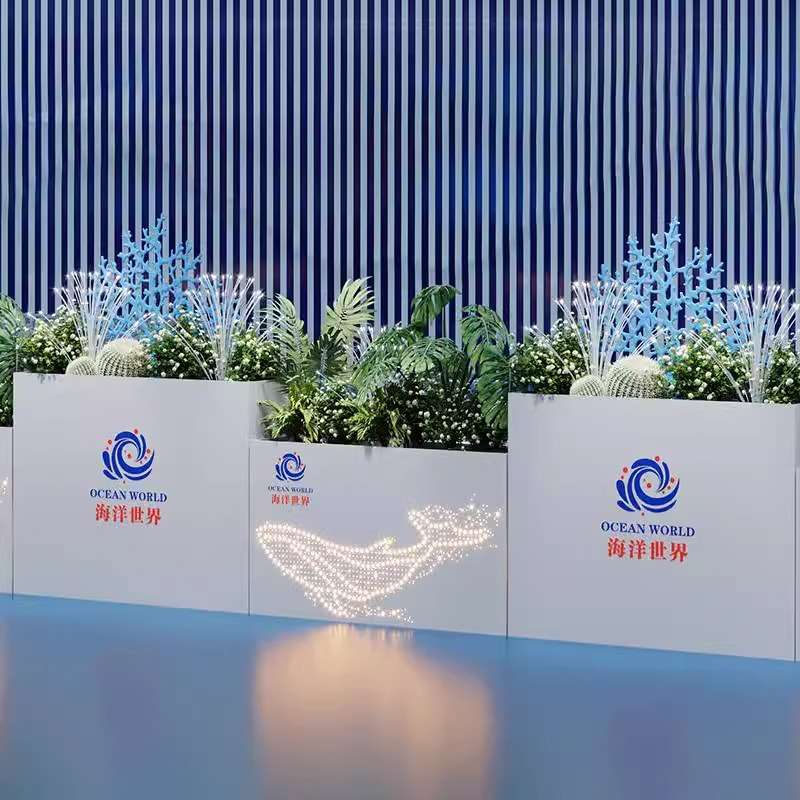 室内花箱组合带灯户外庭院LED发光花槽阳台铁艺种植箱奶茶店围挡